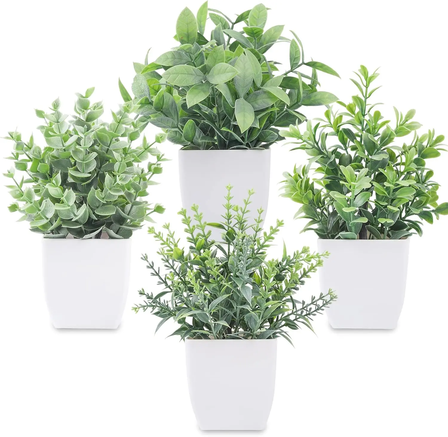 4 Pack Mini Fake Plants, Artificial Plants for Bathroom Home Decor | Frosted eucalyptus look, easy-care artificial greenery, for desk shelf windowsill office tabletop dorm and classroom decor