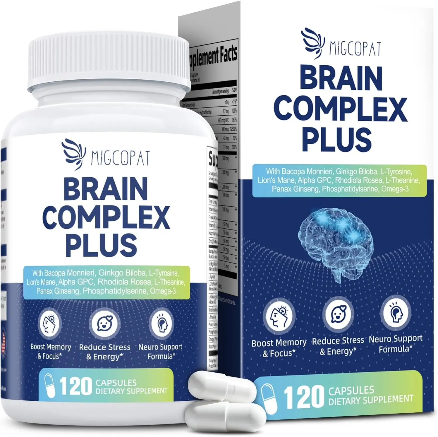 Brain Supplements for Memory and Focus Nootropic Supplement with Bacopa Monnieri Lions Mane Alpha GPC and Phosphatidylserine to Support Mental Clarity Cognitive Function Energy and Concentration Vitamin B6 B12 120 Capsules