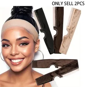 Wig Band, 2 Counts Adjustable Wig Gripper with Ear-cutouts, Natural Lace Edge, Adjustable Non-slip Off Band with Velcro, Comfortable Breathable No-headache, Lace Wig Adhesive, Lace Wig Tape