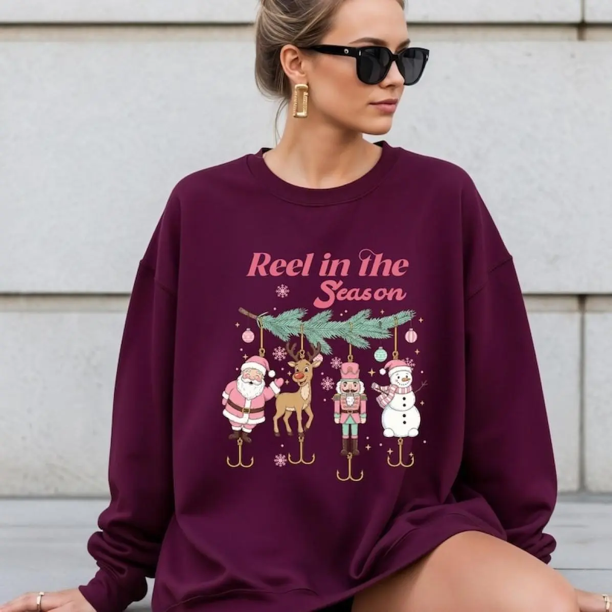 Funny Fishing Christmas Sweatshirt - Santa, Rudolph, Nutcracker Hooks, Fresh Styles, Updated for Today, Must-Have Basic, Always