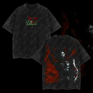 Superstyle The Dark Hero "Spawn" The Agent of Hell Image Comics Edition Double Printed Oversize Lightweight Acid Washed Tee TV Series Graphic Design Top Cotton Streetwear Comic Superheroes T-Shirt Clothes Menswear Womenswear