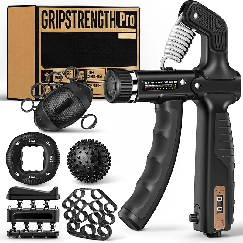 Unisex 6-Pack Grip Strength Trainer Kit - Adjustable Resistance Handgrip, Forearm Muscle Trainer, Massage Balls for Hand Therapy, Gym Home Office Strength Training Equipment