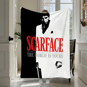 Scarface-themed printed flannel blanket, suitable for all seasons, soft and comfortable, perfect for sofas, beds, or wall decorations, and a perfect holiday gift.