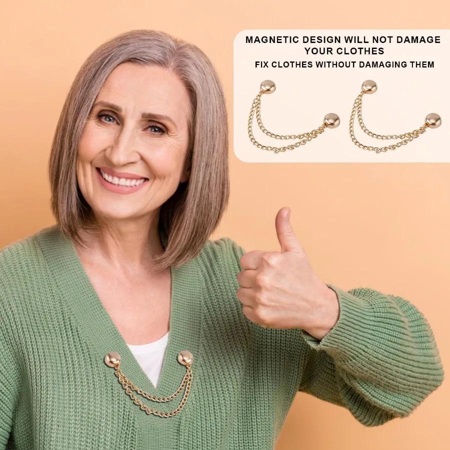 8 Pack Multi-Function Magnetic Clothing Clips with Chain, Metal Button Fixing Pins for Scarf Trouser Skirt Leg Cuff Shirt