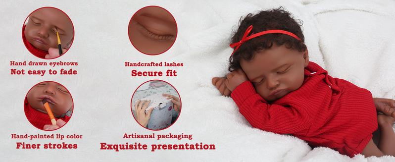 [WOOROY] Realistic Reborn Baby Doll 18 In African American Sleeping Newborn Handcrafted Lifelike Black Skin Cloth Body Doll Birthday & Christmas Gift for Ages 3+