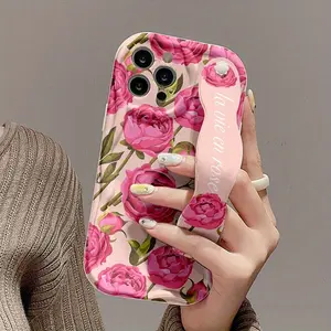 Tpu Anti-Drop Phone Case with Rose Flower Print, Creamy Band Style, Compatible with Apple Series 13/14/15/16/17 Pro Max