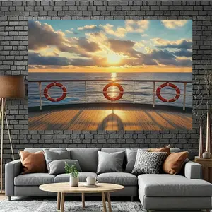 1pc Polyester Summervibes Cruise Deck Sunset Photography Backdrop, Serene Ocean View with Warm Hues, Ideal for Birthday Parties, Home Decor & Festive Occasions