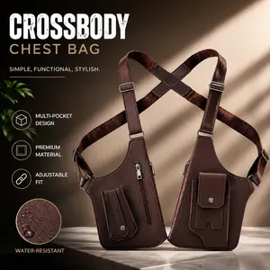 Double Shoulder Armpit Bag for Men, Fashion Leather Look Dual Shoulder Straps Holster Style Bag, Adjustable Oxford Cloth Underarm Chest Crossbody Bag, Multi Pocket Lightweight Daily Use Travel Commuter Storage Bag Stylish Utility Bag.storage bag