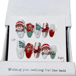 E84 The new Christmas Girl influencer wearable fake nail patch shows white pregnant students removable fingernails reusable fake sterling  silver set
