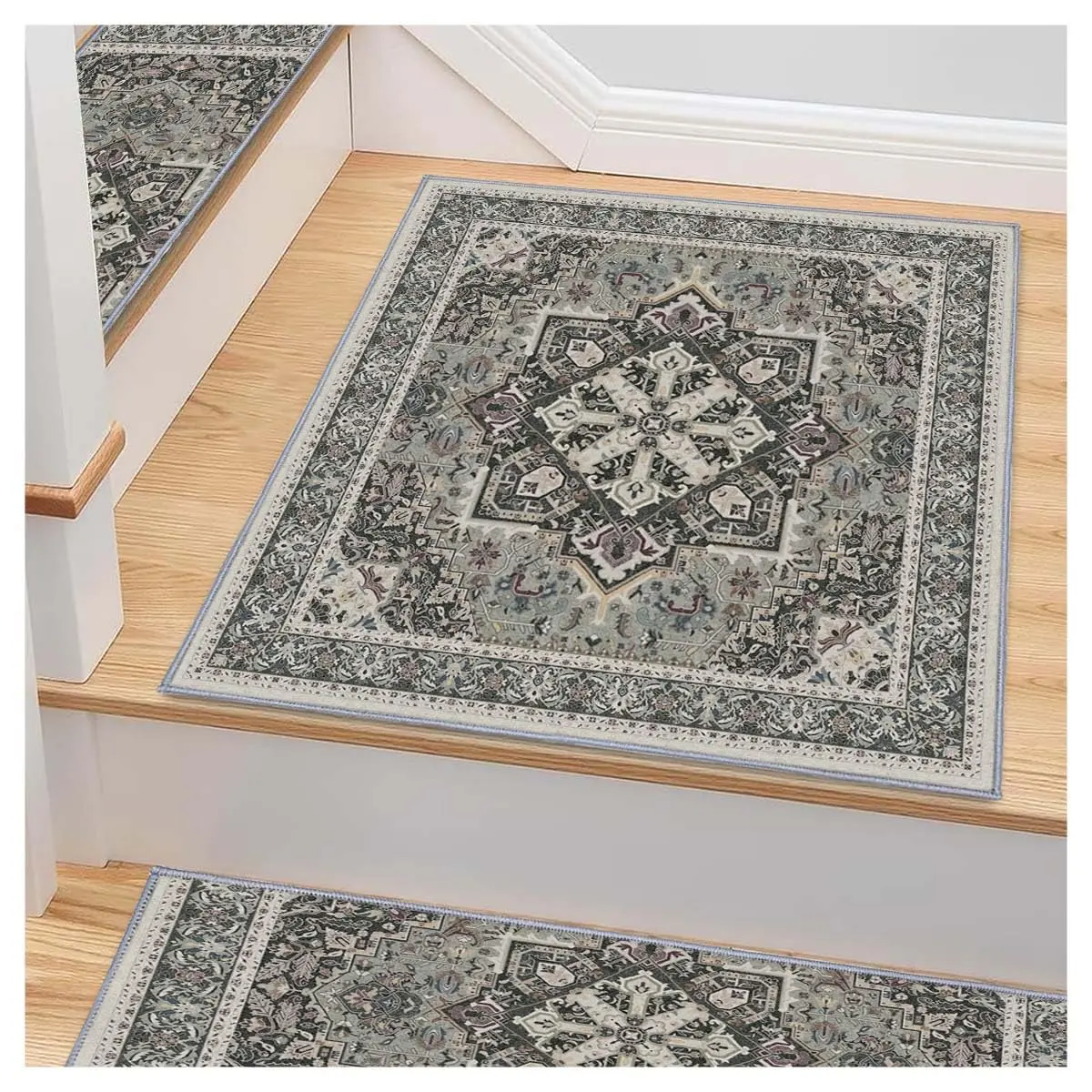 8"x 30" Carpet Stair, Anti-Slip Carpet Treads for Wooden Steps, Self-Adhesive Decorative Stair Runners, Slip-Resistant Treads for Indoor Wooden Staircases (1, Grey, 30X30 inch)