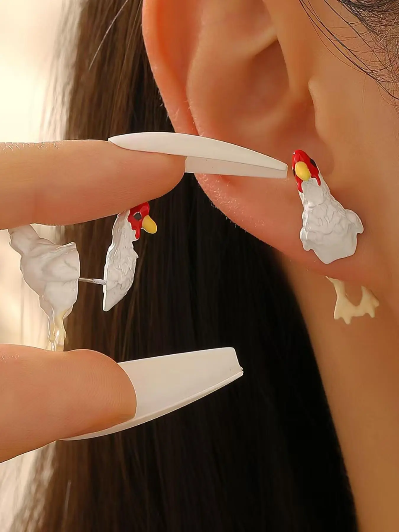 3D Chicken Resin Hook Earrings, Lightweight Farm Animal Design, Casual Accessory, Cute Jewelry, Easter Egg Style, All Seasons Wear, Funny Earrings