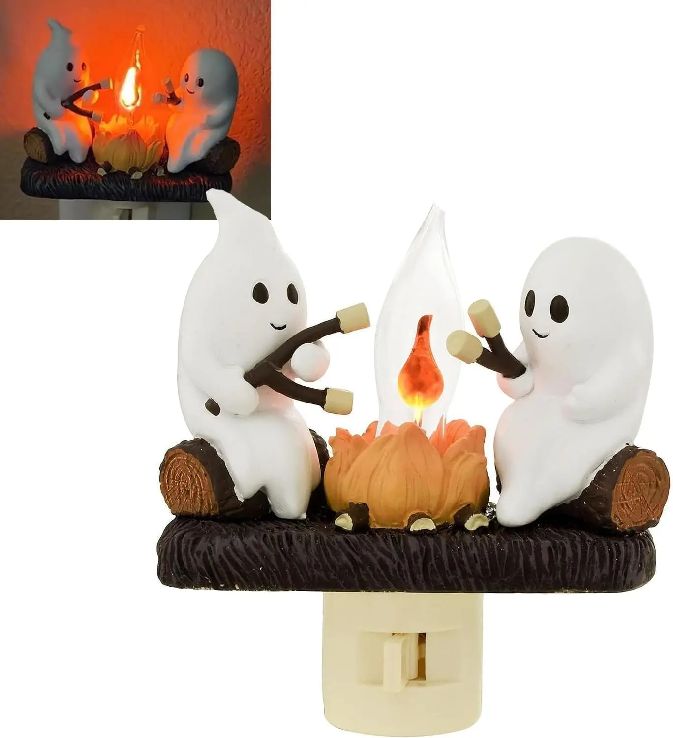Ghost Campfire Flickering Night Light, Ghosts Campfire Flicker Flame Nightlight, 3D Small Electric Faux Campfire Night Light, Halloween Indoor Decorations