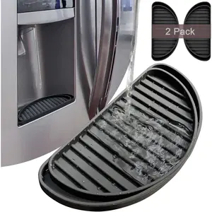 Refrigerator Drip Tray Catcher, Mini Fridge Drip Tray Protects Ice and Water Dispenser Pan,Fridge Spills Water Pad Catch Basin for Drainage 2 Pack (Semi-Circular,Black)