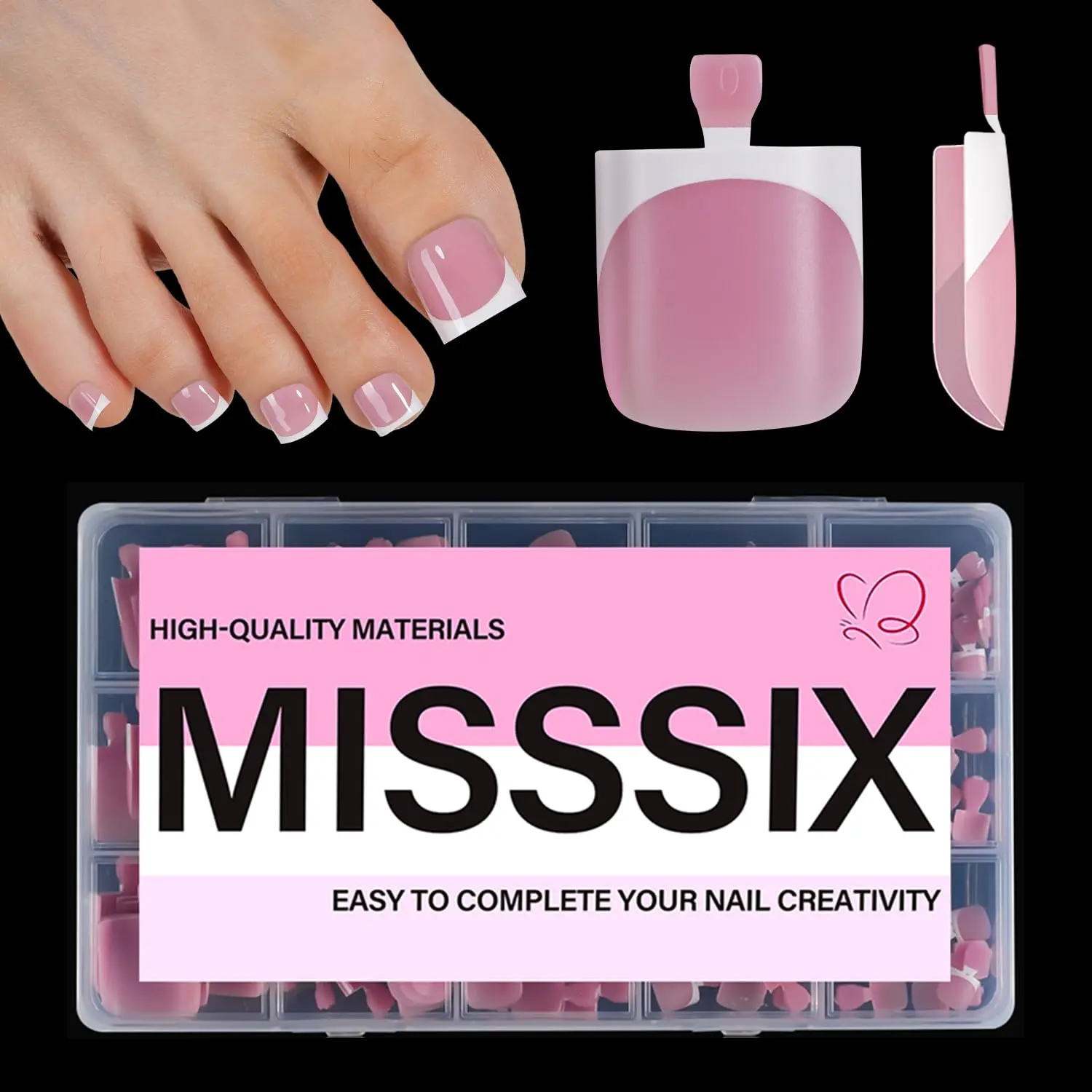 French Tip Press-On Toenails – Sharp Square Shape, Berry Pink Design | Pre-Designed Soft Gel Full Cover Extensions with Tip Primer & Base Coat | 240 PCS (15 Sizes) DIY Acrylic Toenail Kit (No Glue, No Top Coat, No Lamp Included) by Outdoorfun