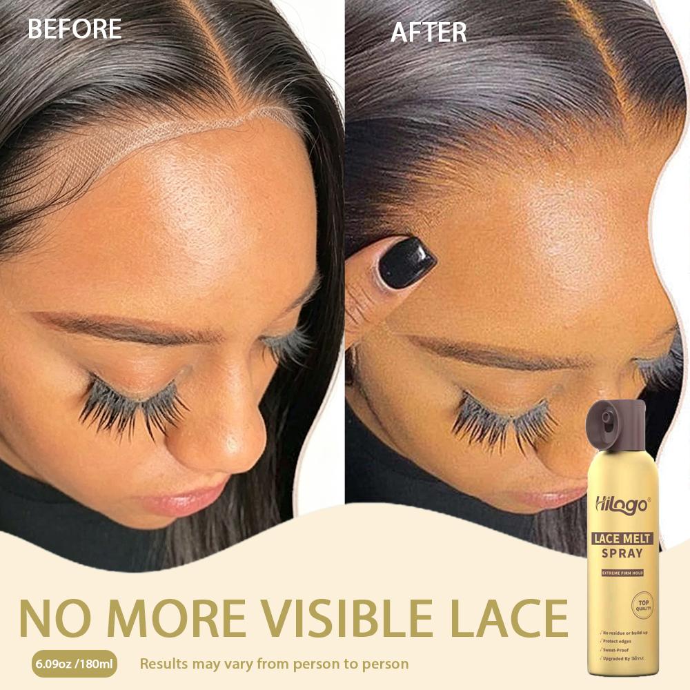 HILOGO Lace Melt Spray - Non-Toxic Aerosol Can Lace Wig Adhesive, Mild & Extra Strong Hold for Invisible Natural Hairline, Sweatproof for Smooth Finish, 180ml/6.09fl oz Single Item Haircare (3-Year Shelf Life), Daily, Yes