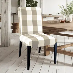 Buffalo Check Beige Dining Chair Cover, Compatible with IKEA Henriksdal