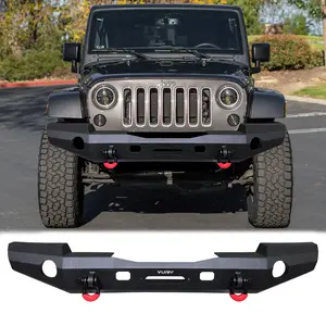 TIOYAR Front Bumper Black Texture for 2007-2025 Jeep Wrangler JK/JL/Gladiator JT with Winch Plate &4.75T D-Rings