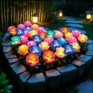 7-Color Solar Rose Garden Lights LED Outdoor Lighting Decorative Landscape Light Solar Garden Light Lawn Light Suitable for Yard, Garden and Lawn Holiday Decoration light Memorial Decoration 2/4pcs