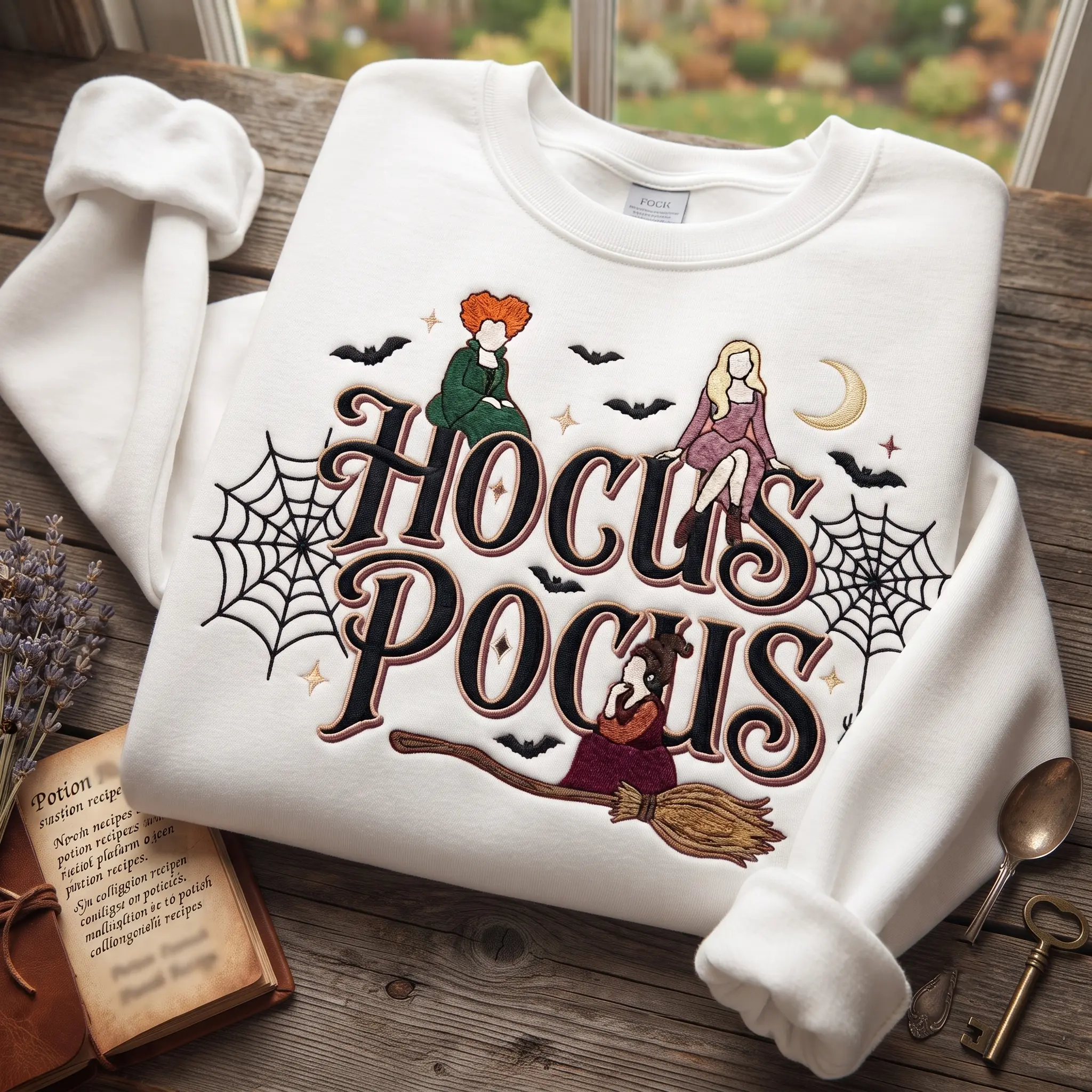 Hocus Pocus Embroidered Sweatshirt, Sanderson Sisters Crewneck, Embroidered Unisex Pullover