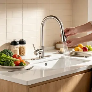 Pull-out Hot And Cold Household Kitchen And Dishwashing Brushed Copper Sink Faucet