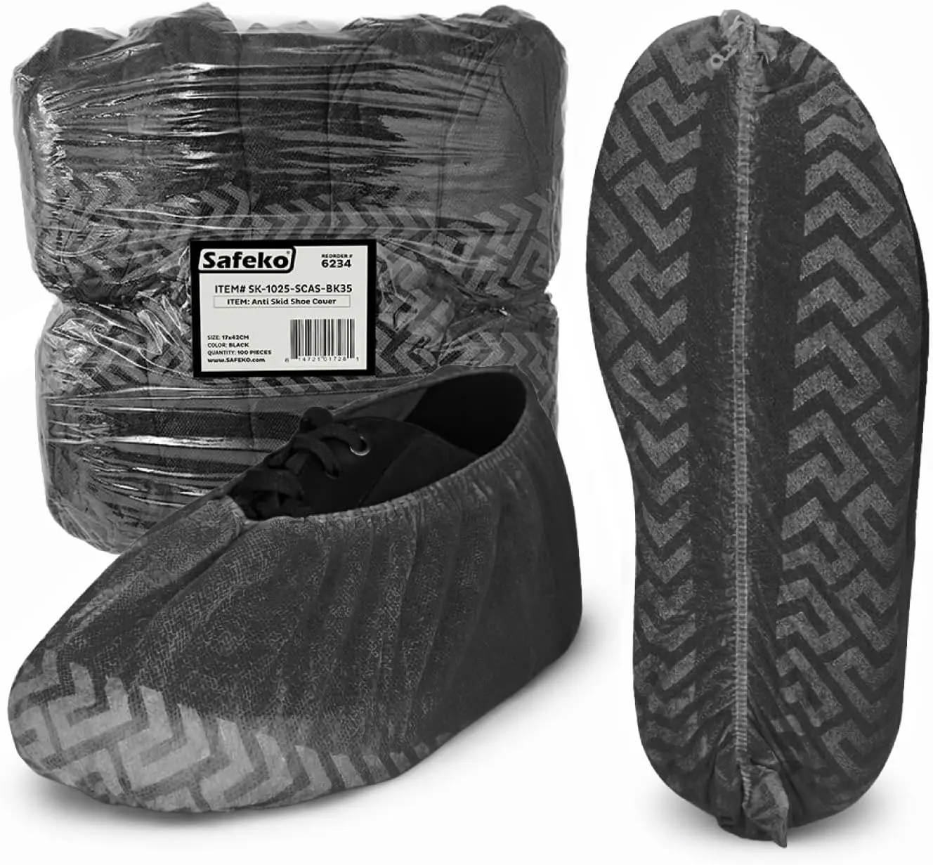 Premium Disposable Boot & Shoe Covers Booties, Durable, Non-Slip, Non-Toxic, Recyclable Protectors, Fits Most Shoes - Black - Pack of 100 (50 Pairs)