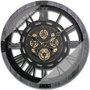 Original Moving Gear Large Wall Clock 24" Battery-Operated (Black Carbon Gray, 24inch)