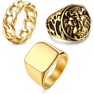 MILACOLATO 3Pcs Rings Chunky Cuban Link Ring for Men Women , Size 7-15 Daily