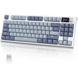 RK86 Wireless Mechanical Keyboard, USB Rechargeable 88-Key 2.4G/USB-C Hot-Swappable Gaming Keyboard with Knobs & 1.2-Inch HD OLED Display, Custom Linear Switches