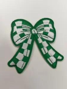 Green Checkered Bow Iron On Patch