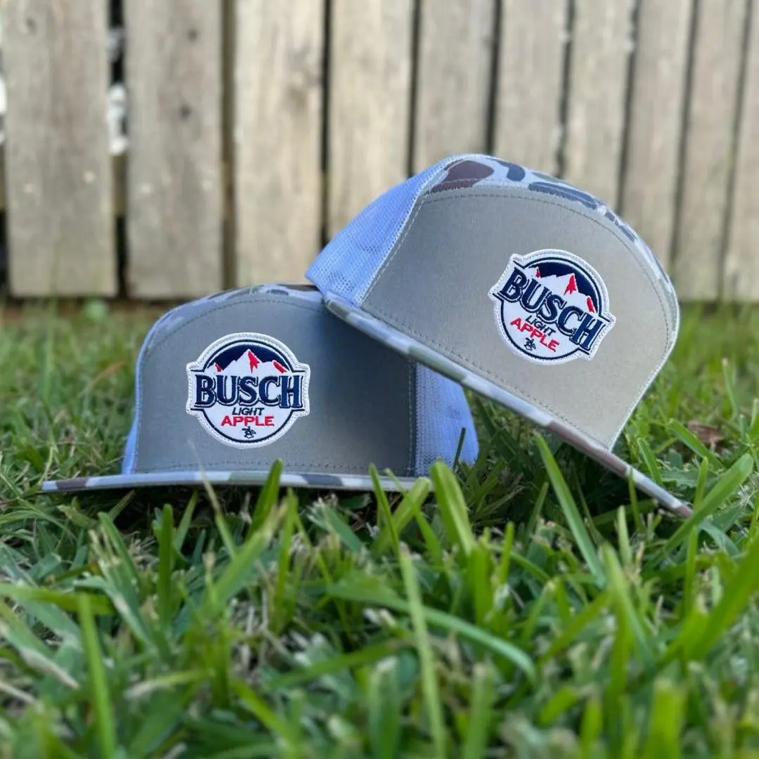 Busch Apple Rope Trucker Hat, Camo, Black, White, Khahi/ Brown 7 Panel Trucker Hats, Fitted Unisex Baseball Cap Basic Casual Style