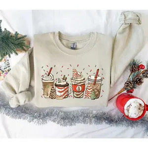 Christmas Tree Cake Coffee, Christmas Coffee Lover Sweatshirt, Women’s Sweatshirt, Gift for Women, Peppermint Iced Latte Sweatshirt