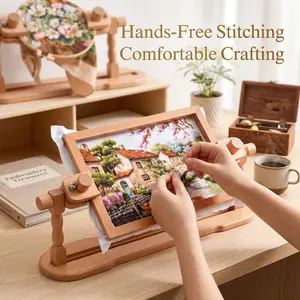 Wooden Cross Stitch Stand, Adjustable Hands-Free Embroidery Hoop Frame with 360° Rotating Holder, Beech Wood Needlework Stand for Cross Stitch, Embroidery & DIY Sewing Crafts