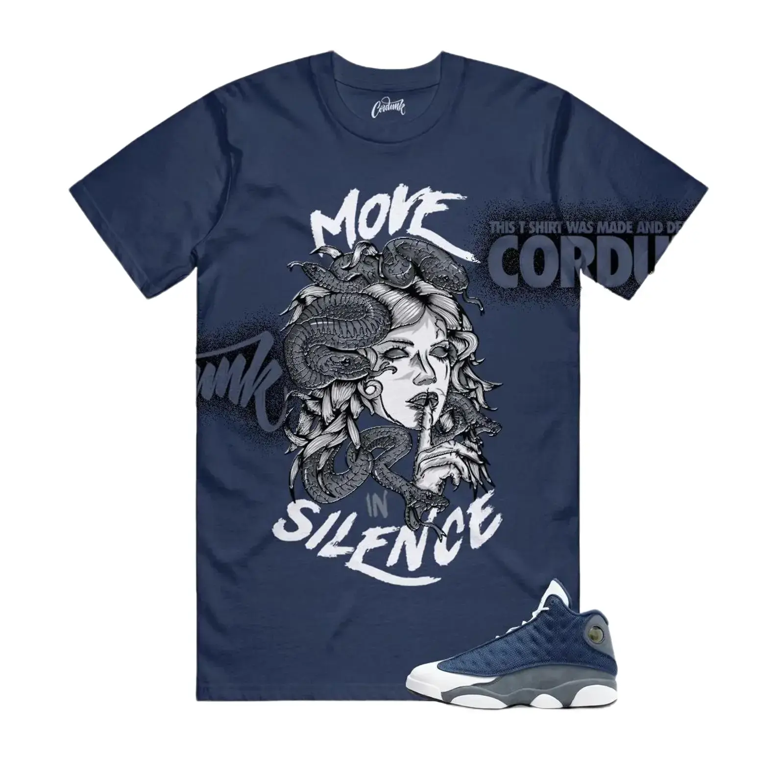AJ13 Flint Navy Grey Matching Shirt, Move In Silence Graphic Tee, 90s HipHop Streetwear, Gift For Women and Men, Best Gift