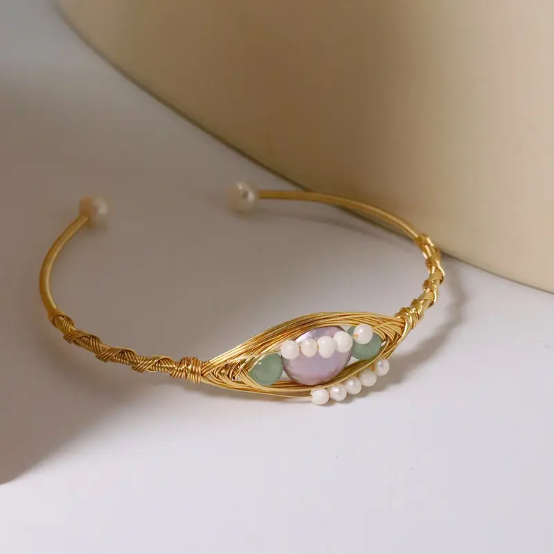 Jade opening pink purple pearl bracelet