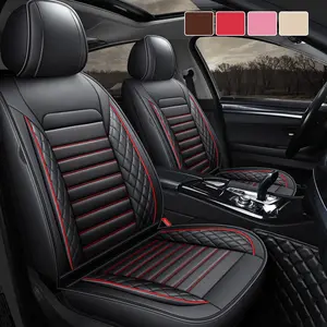 OTOEZ 5 Seats PU Leather Car Seat Covers Full Set with Pillows Front Rear Cushion Protector Waterproof Luxury Automotive Interior for Most Sedans SUVs