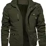 Men's Solid Pocket Zipper Detachable Hood Design Coat, Regular Fit Casual Long Sleeve Button Hooded Casual Street Outerwear for Fall & Winter, Men's Clothes for Daily Wear
