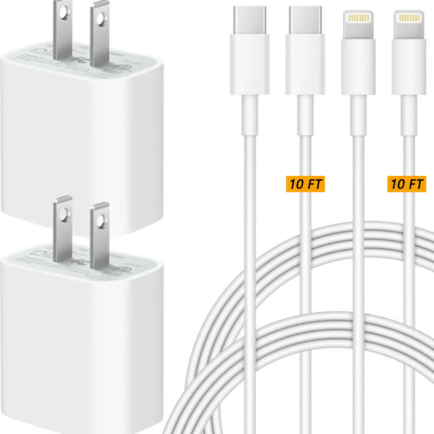 Nyzfexk 4Pcs 20W Fast Charger with 6FT/10FT USBC to Lightning Cable for iPhone 14/14 Plus/14 Pro Max, 13/12/11/Mini/XS/X/iPad Mobile Smartphone