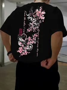 Dragon And Phoenix Cherry Blossom From The Ashes I Rise Cotton Tshirt For Men
