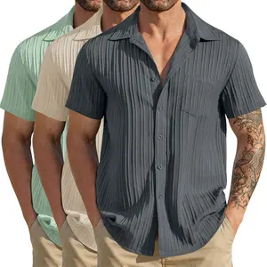 Gihuo Men's 3PCS Summer Shirts Casual Short Sleeve Button Down Shirt Textured Lightweight Beach Shirt