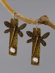 1 Pair of Creative Retro Bohemian Style Dragonfly Insect Shaped Square Pendant Earrings, Creative Handmade Jewelry for Women Suitable for Travel and Vacation, The Perfect Gift for Women