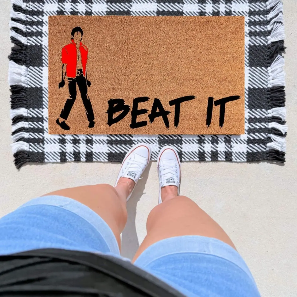 Beat It Doormat – Funny Michael Jackson Inspired Welcome Mat | Pop Culture Front Porch Decor