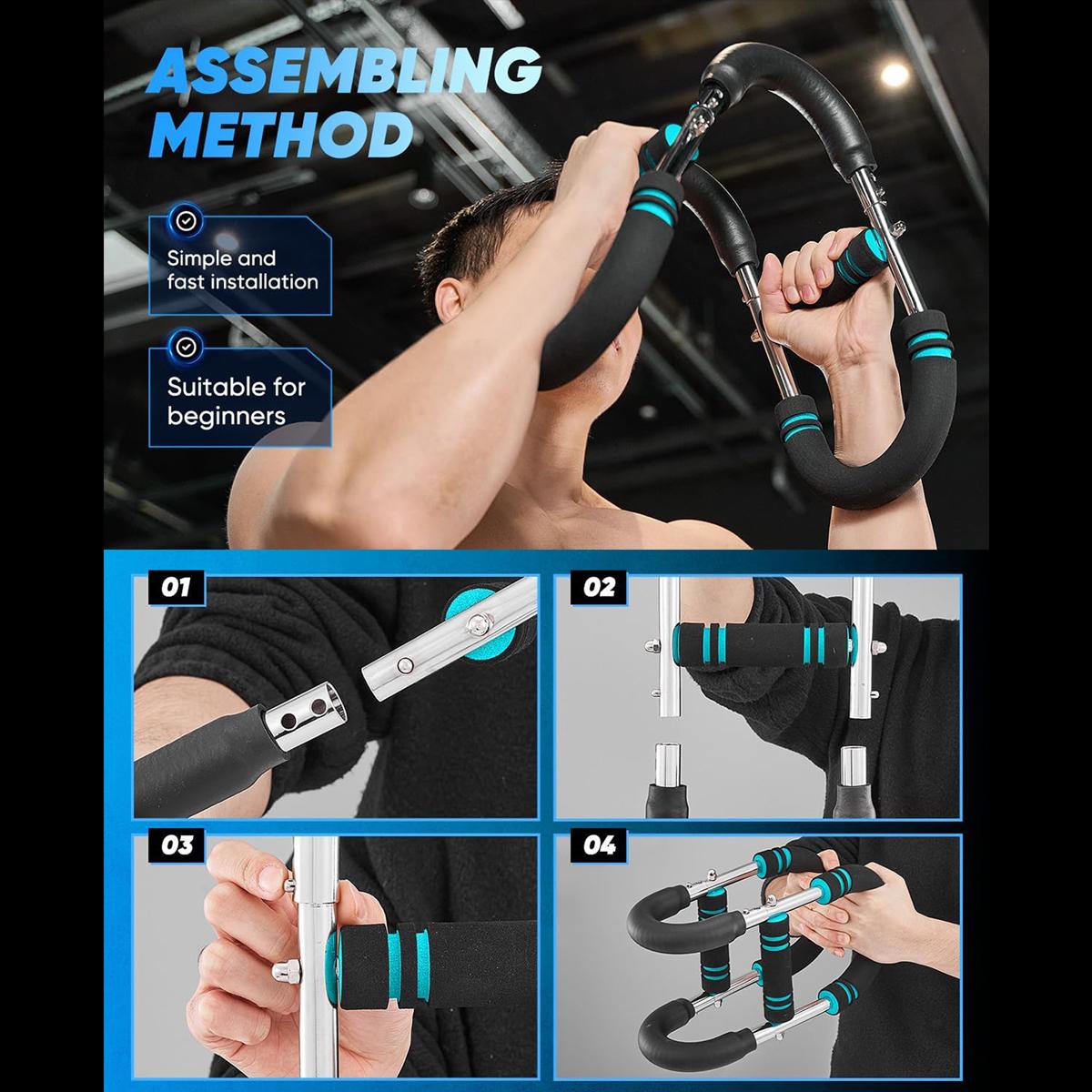 60-110lbs Adjustable Twister Arm Exerciser Spring Workout Bar, Multi-purpose Forearm & Chest Trainer, Portable Home Fitness Equipment for All