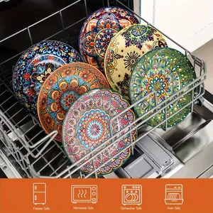 Bohemian Ceramic Deep Plate Set, 6-Piece, 8 Inch, Microwave Safe, Perfect for Main Course, Salad, Pasta, Beef, Halloween, Parties, Christmas, Tableware Set