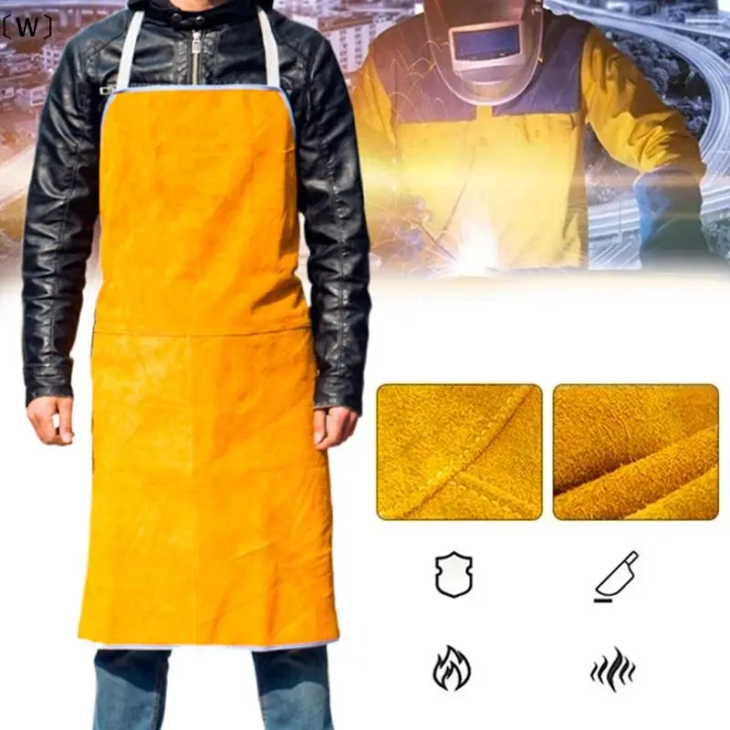 Adjustable Washable Cowhide Leather Welding Apron - Wear-resistant, Heat-insulating, Pocket-equipped Soldering Protective Clothing for Blacksmiths (Winter Use)