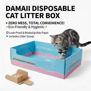 DAMAI Disposable Cat Litter Box Set - Heavy-Duty Eco-Friendly & Hygienic with Leak-Proof Paper & Litter Scoop - Zero Mess Total Convenience