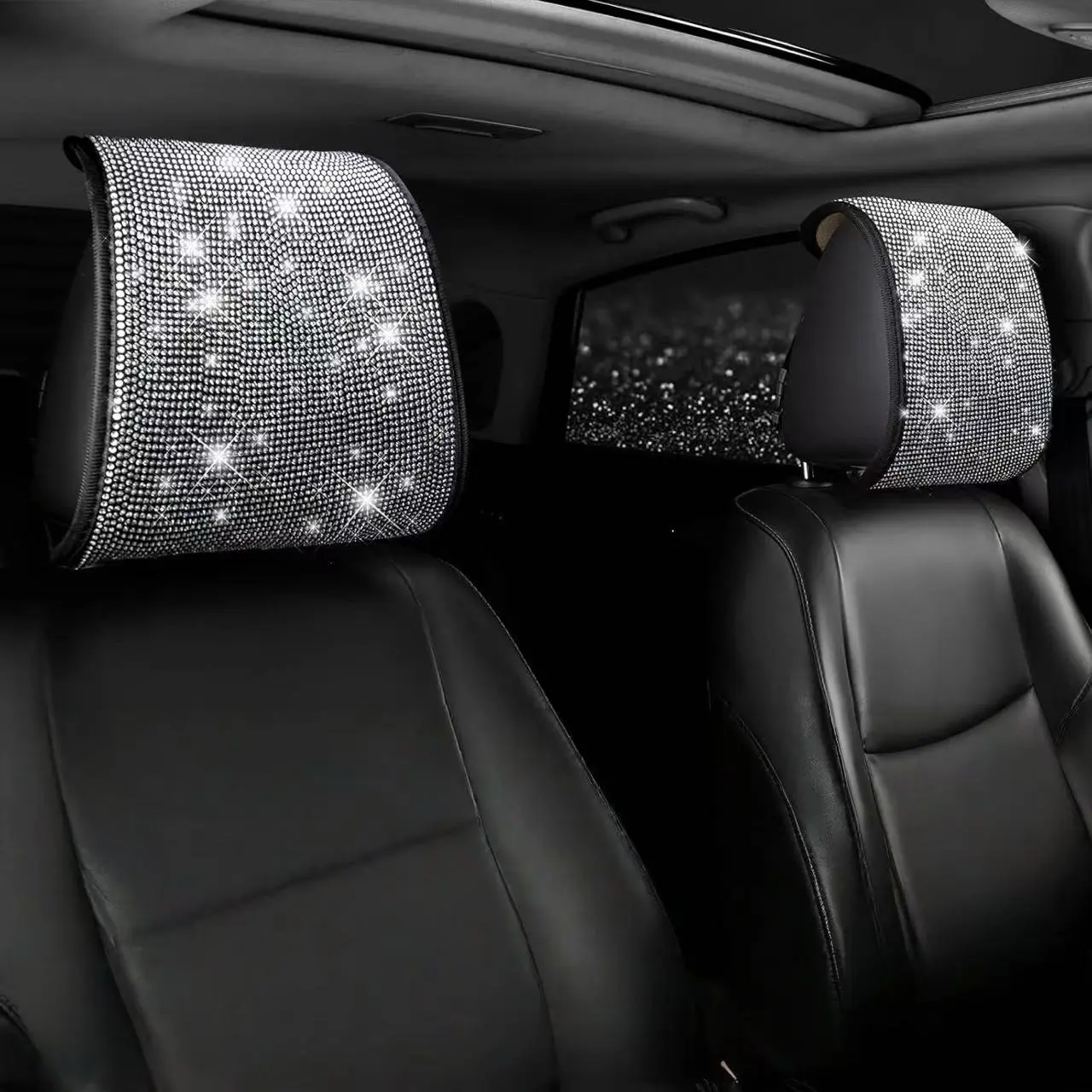 Cute Rhinestone Car Headrest Covers Set, Stylish Sparkling Seat Protection, High-Quality Material for Comfort, Ideal Gift for Girls and Women, Girly Car Interior Sets, Car Interior Decor, Girly Car Accessories, Car Interior Decoration