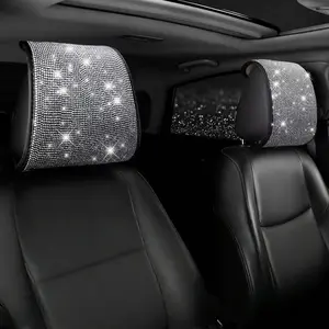 Cute Rhinestone Car Headrest Covers Set, Stylish Sparkling Seat Protection, High-Quality Material for Comfort, Ideal Gift for Girls and Women, Girly Car Interior Sets