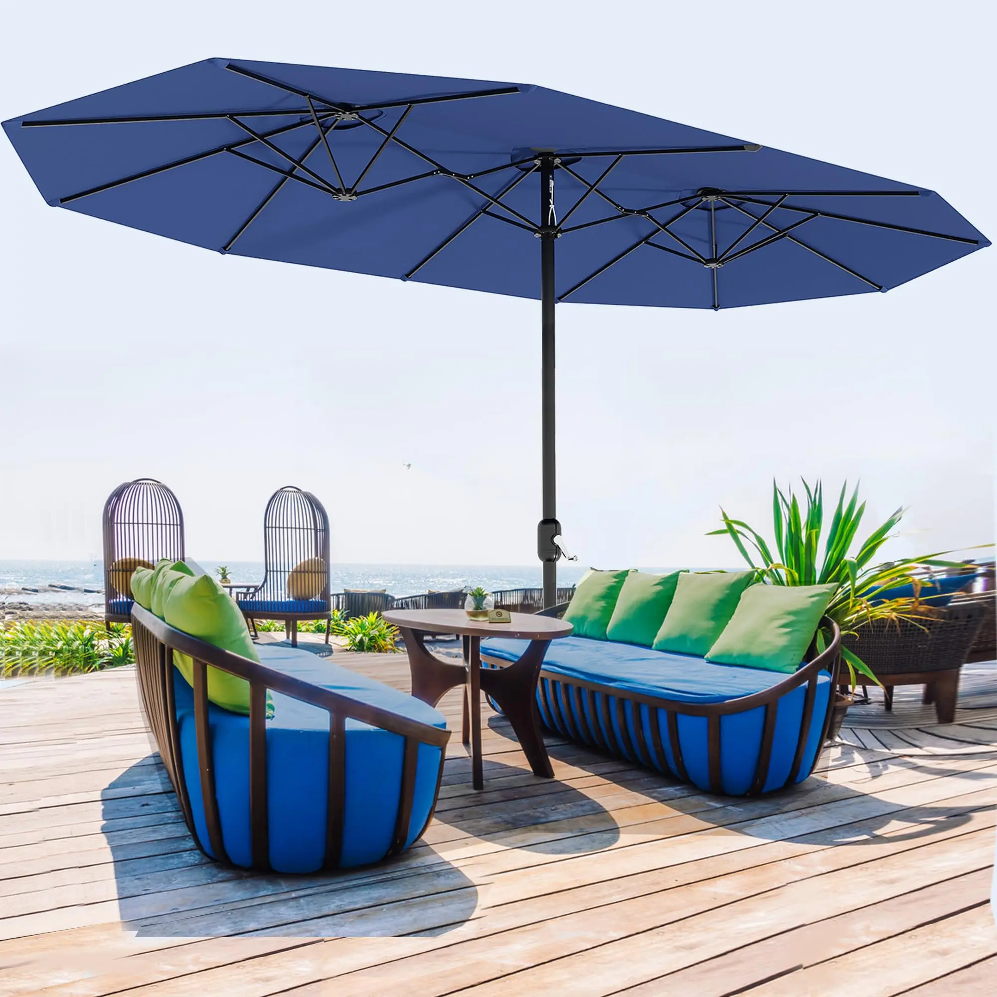 GARVEE 13Ft Large Patio Umbrella Outdoor Double-Sided Rectangle Market Umbrella ,Weather-Resistant Fabric, UV Protection, for Pool, and Garden-Navy Blue