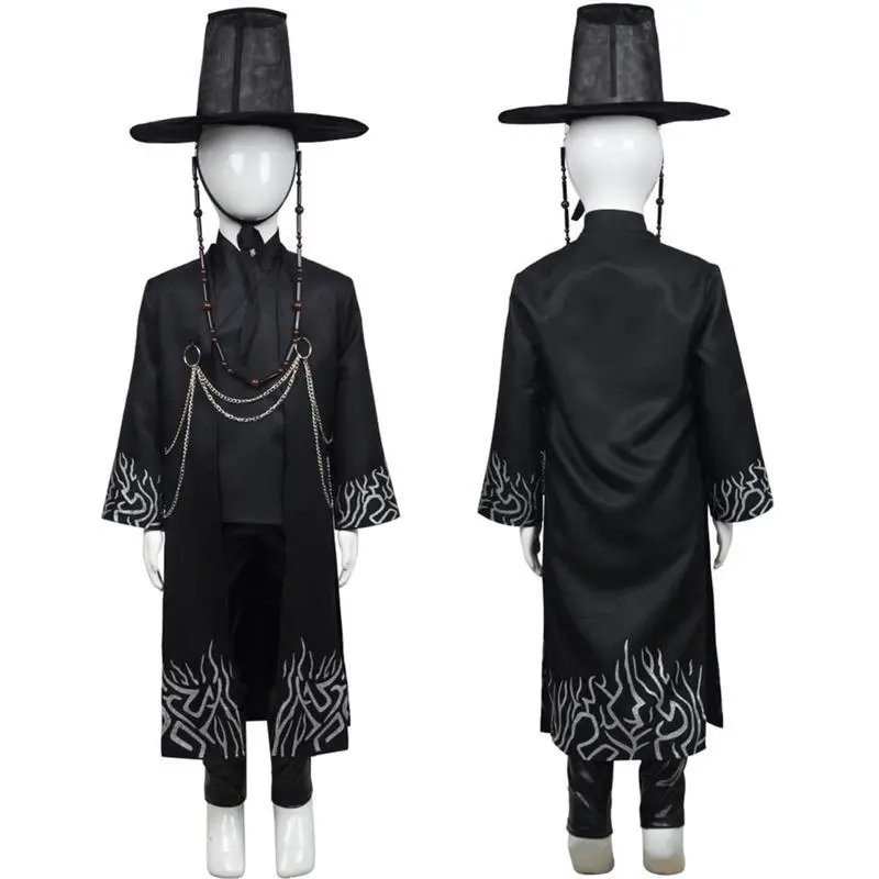Boys'KoreanPopMusicDemonHunterCostume|SagaBoyJinwuFullSetCosplayCostumewithRobeHatAccessoriesforHalloweenPerformance Boys'KoreanPopMusicDemonHunterCostume|SagaBoyJinwuFullSetCosplayCostumewithRobeHatAccessoriesforHalloweenPerformance