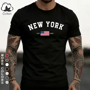 Men's Cotton T-Shirt Funny Graphic Tee, Humorous Unisex Good Graphic Tee with New York American Flag Print, Soft Breathable Patriotic Streetwear Top, Relaxed Fit Casual Crewneck, Ideal Gift for NYC & USA Fans